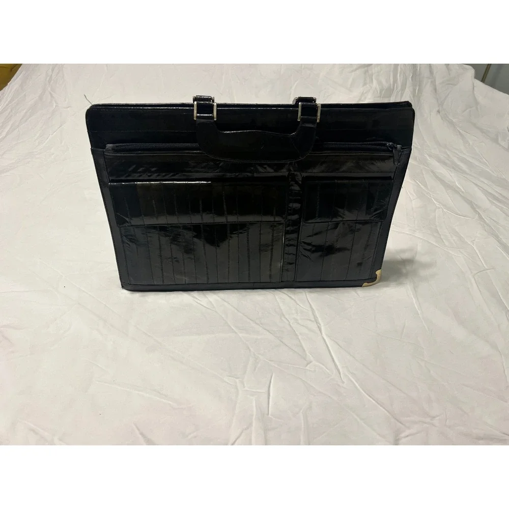 Vintage Genuine Eel Skin Briefcase Black Leather Attache Case Made in Korea